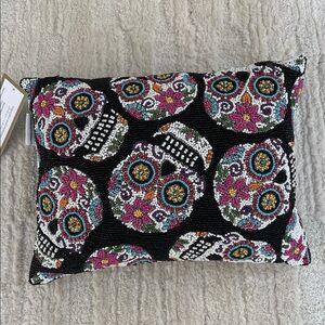 Cupcakes And Cashmere Black Pink Halloween beaded Pillow Skulls Day of the Dead